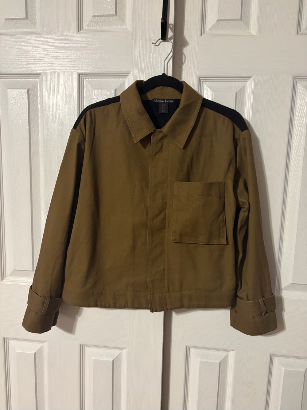 Christian Lacroix Women’s Cropped Colorblock  Khaki & Black Utility Chore Jacket